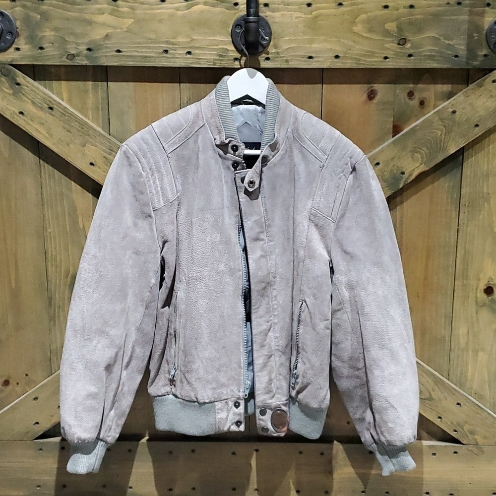 VINTAGE 80S 90S SERGIO VALENTE GENUINE LEATHER SUEDE BOMBER JACKET GRAY Moto - Picture 1 of 11